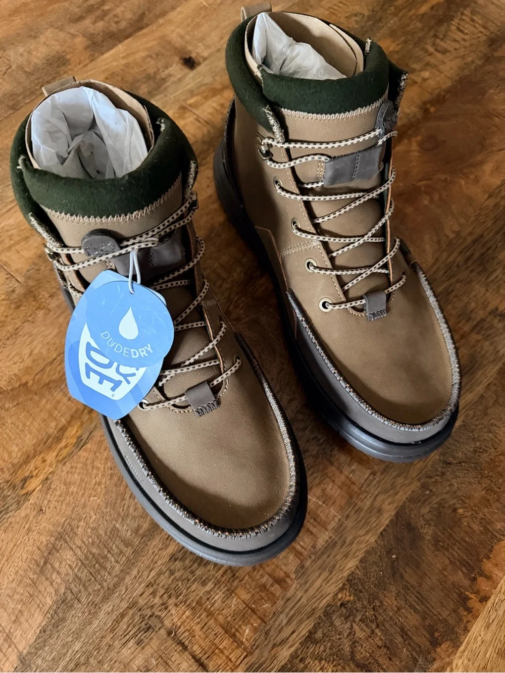 Hey Dude Bradley Tan and Olive Green Men's Boots